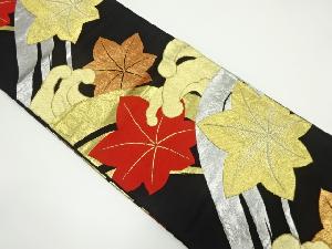 アンティーク　波に楓模様織り出し袋帯（着用可）